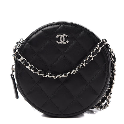 CHANEL Lambskin Quilted Round Clutch With Chain Black