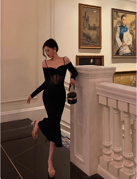 Sexy Sheath Long Sleeves Black 21st Birthday Dress Party Gown Birthday Outfits Birthday Dress Ideas For Women DP1898