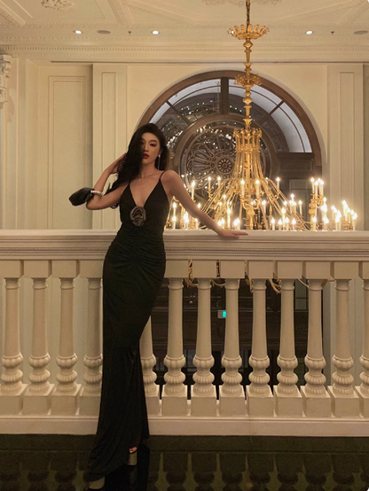 Sexy Mermaid Black Spaghetti Straps Satin 21st Birthday Dress Party Gown Birthday Outfits Birthday Dress Ideas For Women DP1885