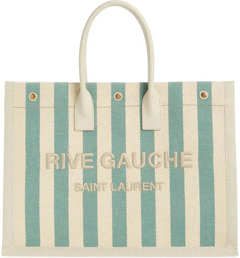 SAINT LAURENT Large Rive Gauche Stripe Canvas Tote