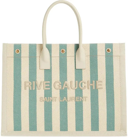SAINT LAURENT Large Rive Gauche Stripe Canvas Tote