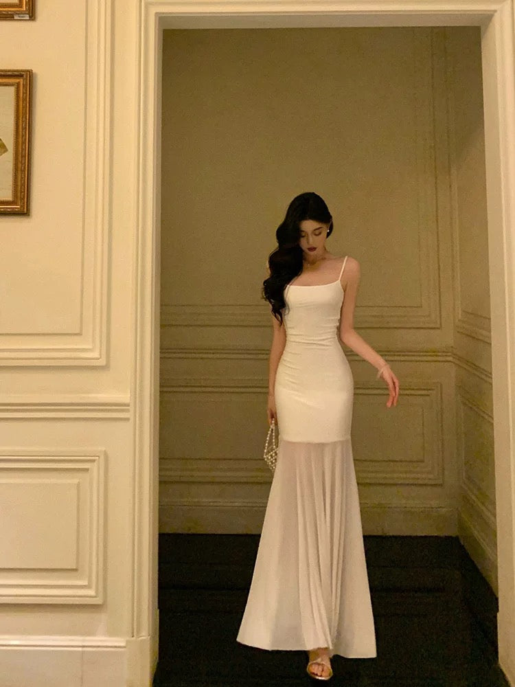 Sexy Mermaid Spaghetti Straps White Sleeveless Prom Dresses Party Dress Summer Birthday Outfits 20th Birthday Dresses W816