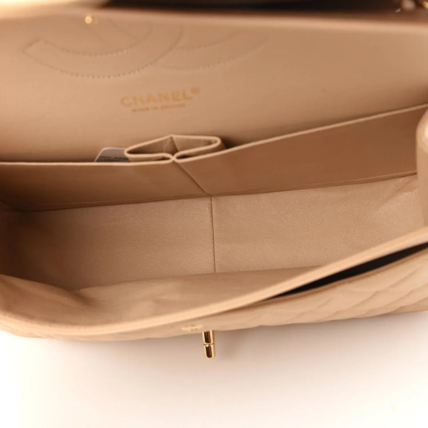 CHANEL Caviar Quilted Jumbo Double Flap Light Beige