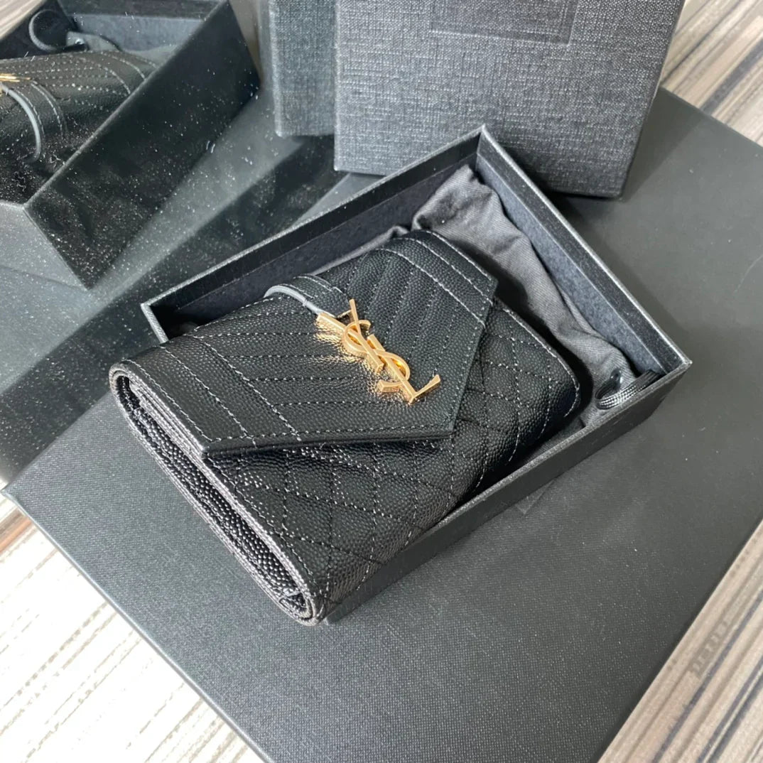 YSL Envelope Purse Black Gold A026KK 13.5cm