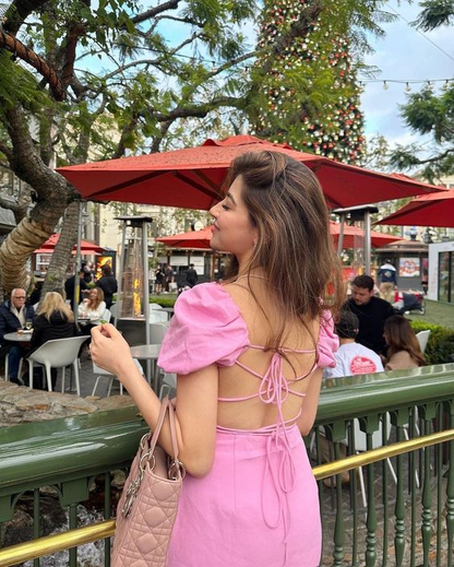 Pink Sequare Neck Prom Dress Sexy Backless Homecoming Dress SH1099