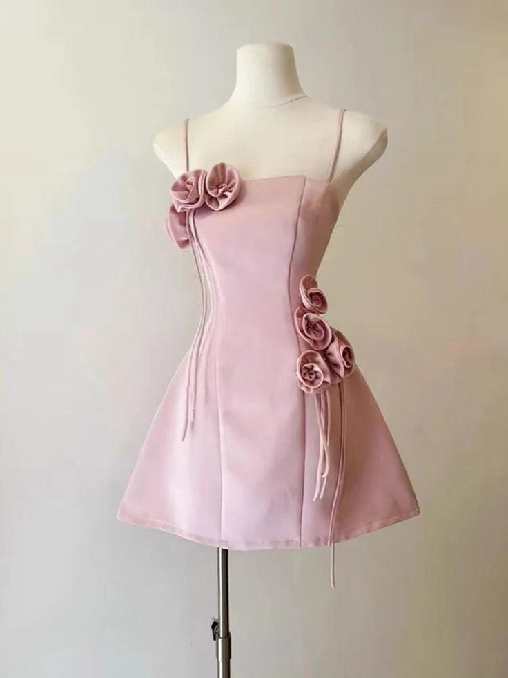 Cute Pink 3D Flower A Line Short Party Dress Homecoming Dress S199