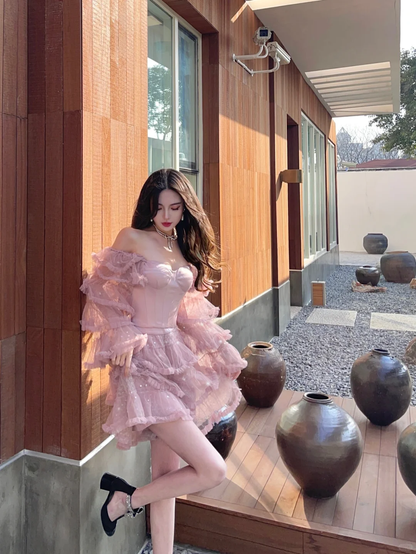 Gentle Purple A Line Long Sleeve Layered Tulle Homecoming Dress Birthday Dress Outfits SH3640