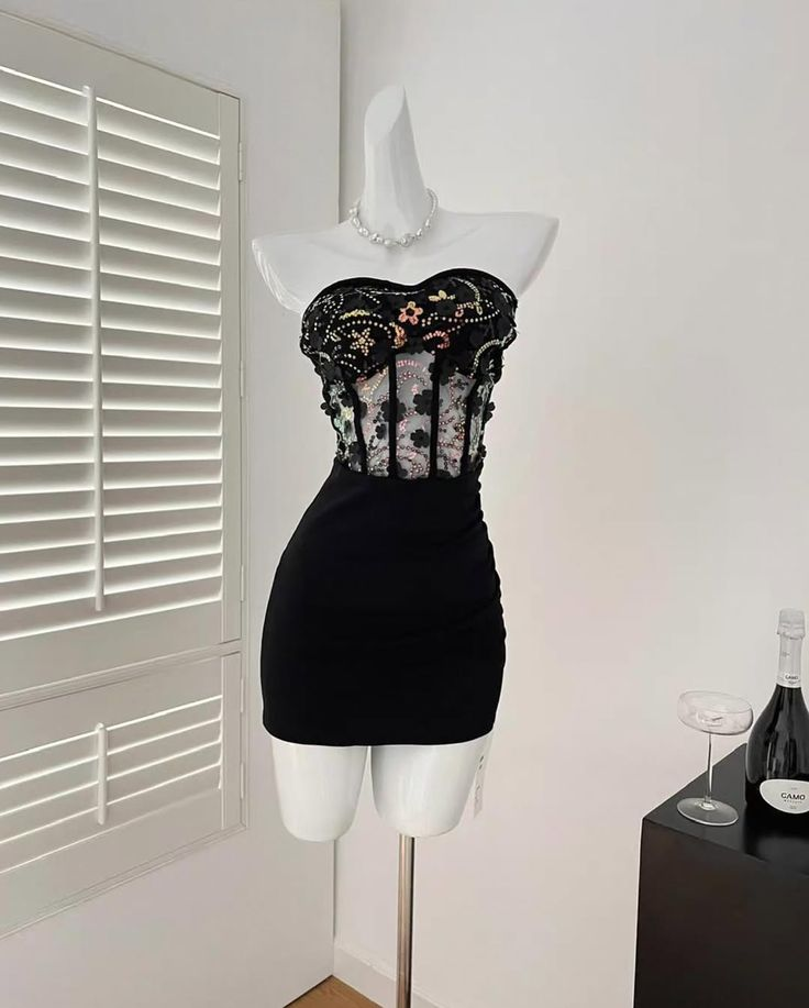 Sexy Sweetheart Neck Black Sheath Sequin Birthday Dress Short Travel Vacation Dress S841
