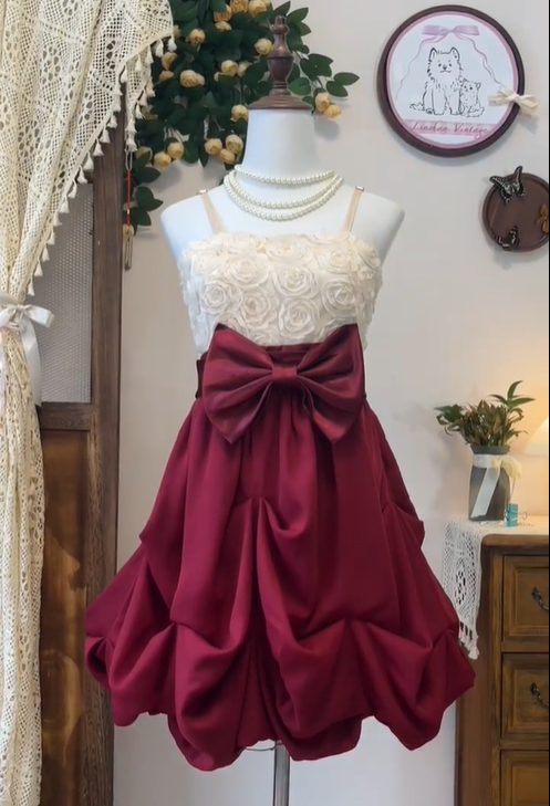 Unique Spaghetti Straps Rose Flowers Birthday Outfits Burgundy A Line Homecoming Dress S455