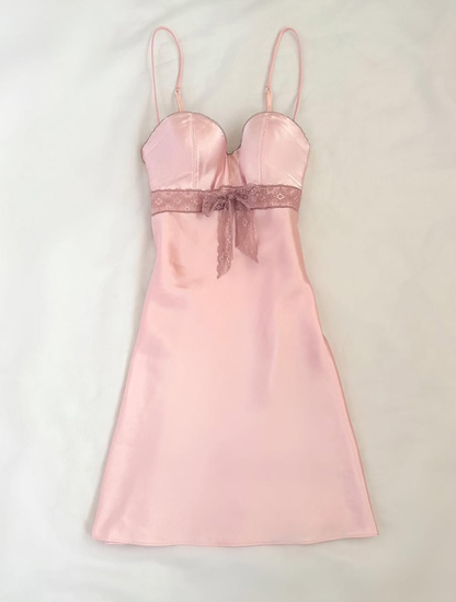 Simple Pink A Line Spaghetti Strap Lace Satin Short Homecoming Dress Birthday Dress Outfits SH3541