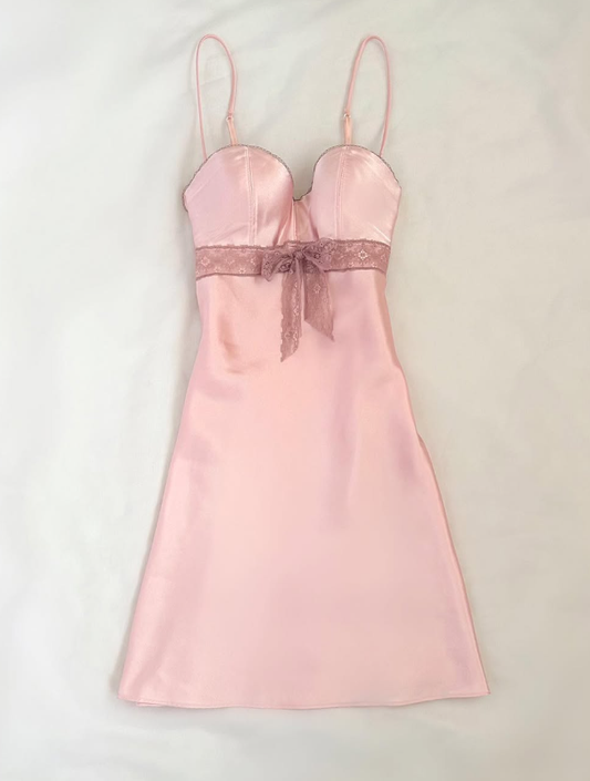 Simple Pink A Line Spaghetti Strap Lace Satin Short Homecoming Dress Birthday Dress Outfits SH3541