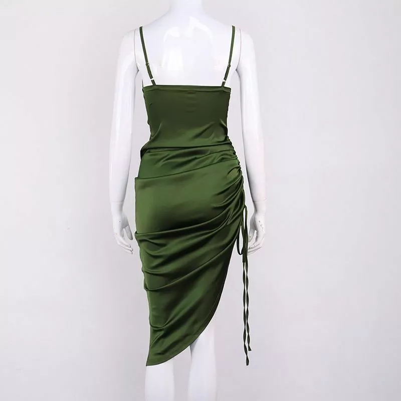 New Satin Green Prom Dress Spaghetti Strap Party Evening Dress  SH1401