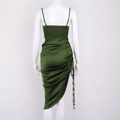 New Satin Green Prom Dress Spaghetti Strap Party Evening Dress  SH1401