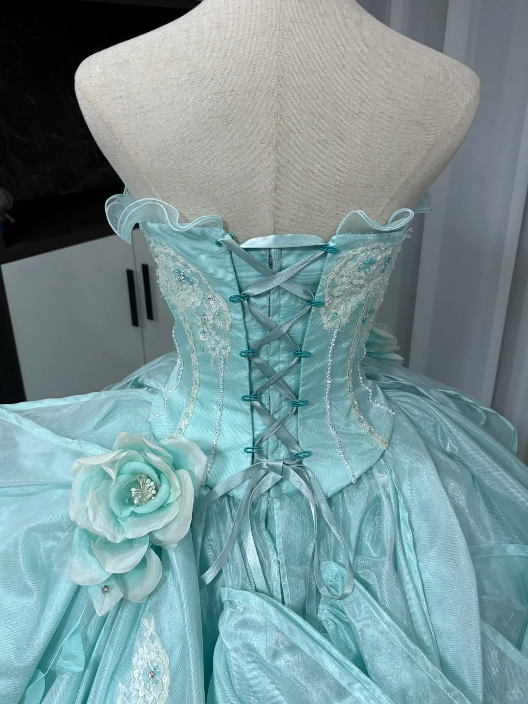 Mint Green Gorgeous Beaded Long Satin Tulle Ball Gown Evening Dress gh4827