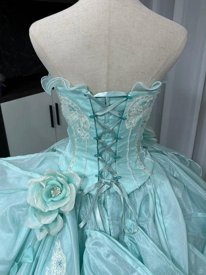 Mint Green Gorgeous Beaded Long Satin Tulle Ball Gown Evening Dress gh4827