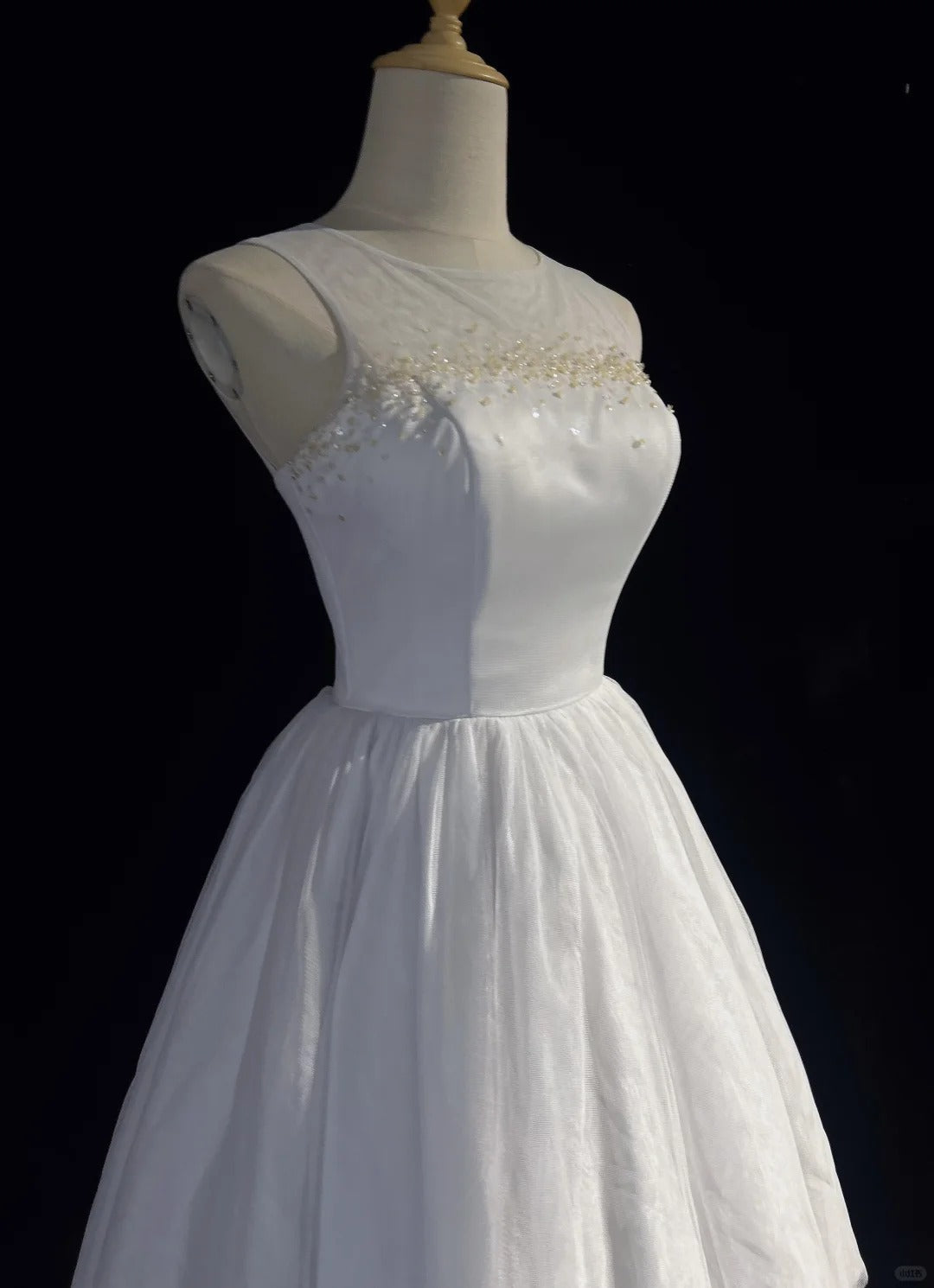 White pure simple beautiful sparkling fashion elegant exquisite rhinestone short mini backless floor length tulle homecoming prom dress evening dress party dress prom dress gh3865