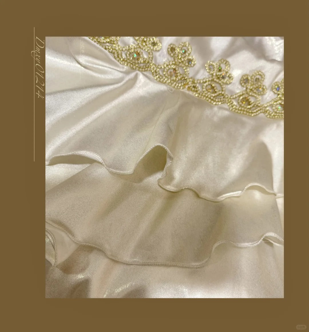 Ivory Exquisite Gold Beading Long Satin Mermaid Slim Fit Ruffle Ball Gown Evening Gown Party Dress gh4252