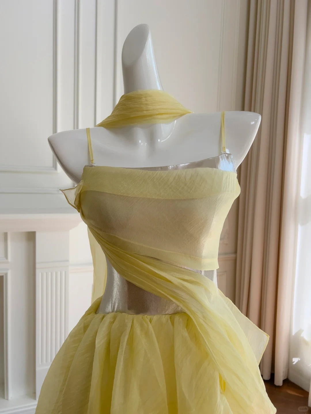 Yellow Silver FuturisticFlowing Long Chiffon Ball Gown Party Dress gh4404