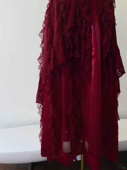 Burgundy Vintage Long Satin Ball Gown Birthday Party Dress Evening Dress gh4409