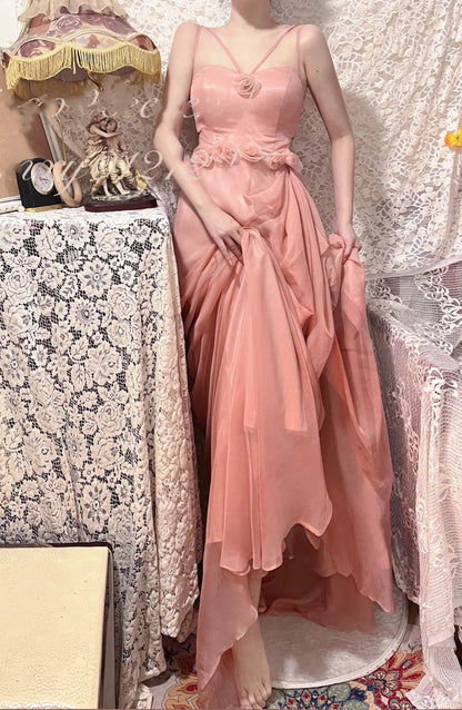 Pink floral long chiffon ball gown party gown graduation gown gh4505