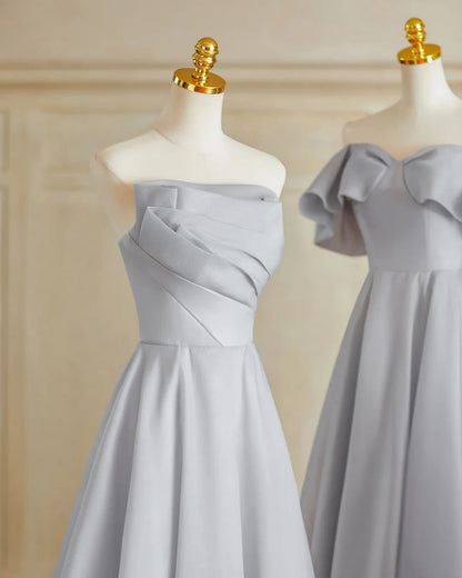 Silver Gray Elegant Fashion Long Satin Ball Gown Evening Dress Party Dress Bridesmaid Dresses Prom Dress gh3997
