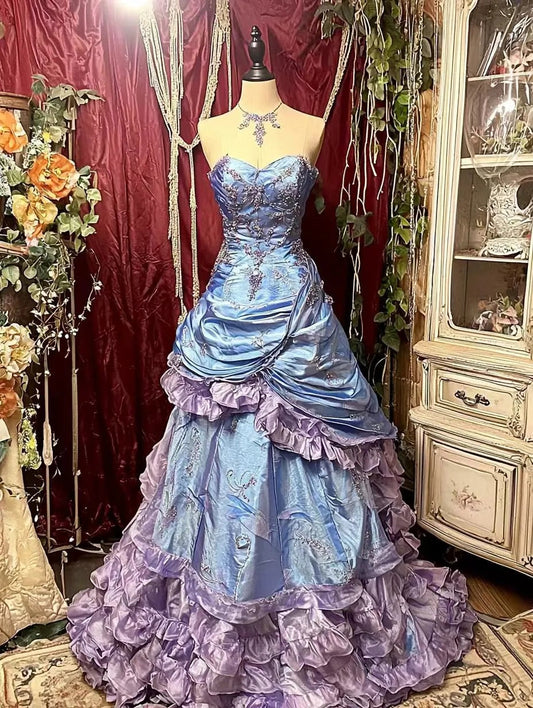 Blue Purple Fashion Gradient Gorgeous Elegant Exquisite Beading Long Satin Ruffle Ball Gown Evening Gown Party Dress gh4172