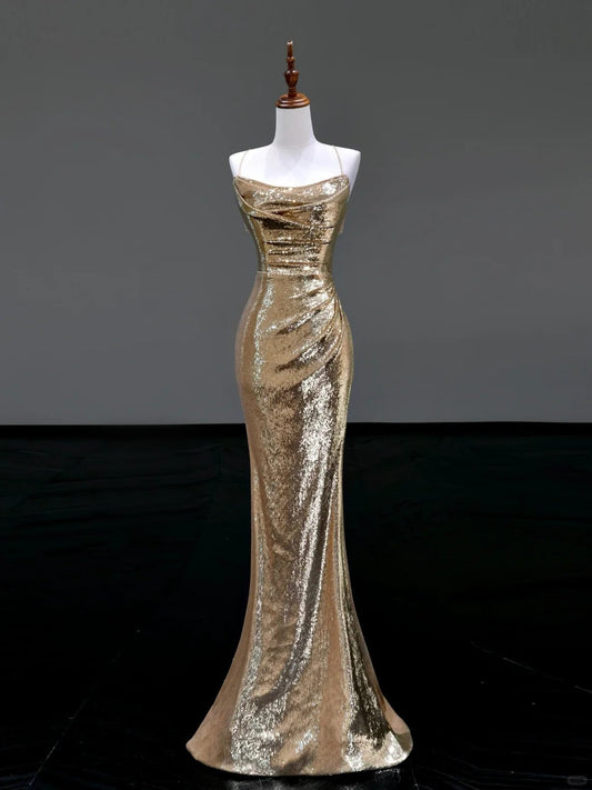 Gold elegant sequins long mermaid tight prom dress evening dress party dress gh5125