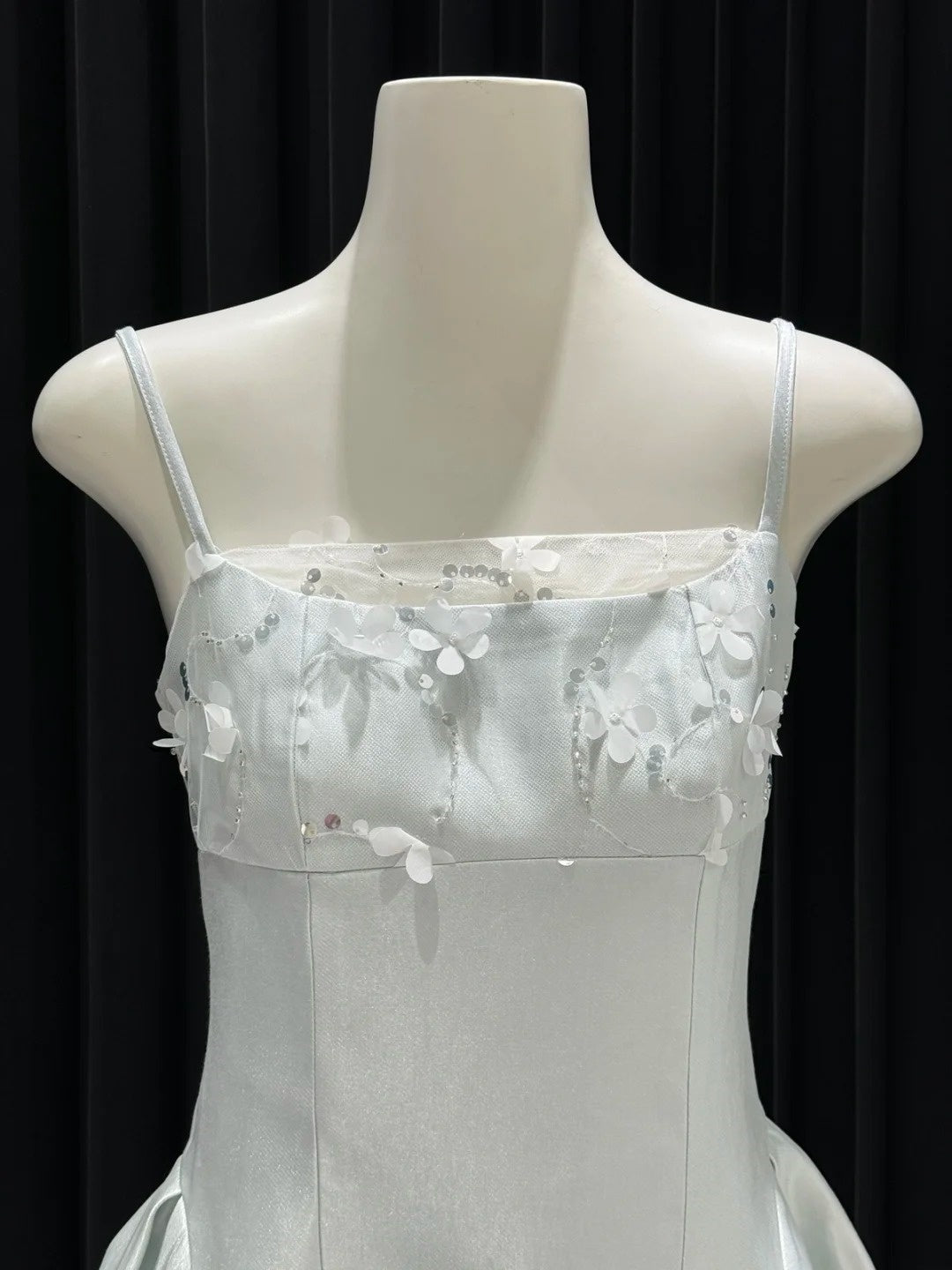 Ice blue floral satin short back to school dress, birthday party dress gh4648