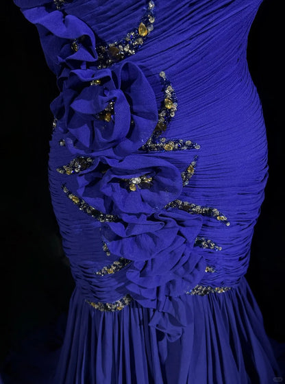 Purple Gorgeous Shiny Elegant Fashion Exquisite Beaded Floral Long Tulle Floor Length Mermaid Ball Gown Evening Gown Prom Dress Party Dress gh3857