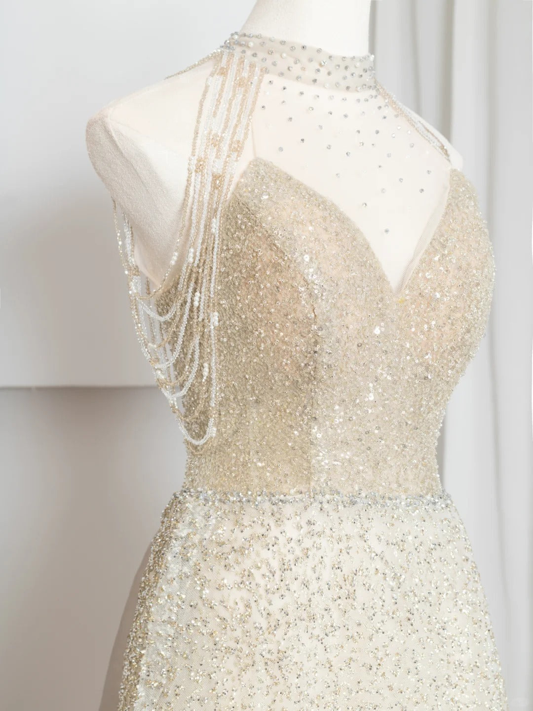 Champagne gold shining elegant tulle long prom dress evening dress party dress gh4870