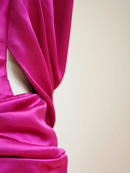 Dark pink stylish and elegant long satin Prom dress evening dress gh5065