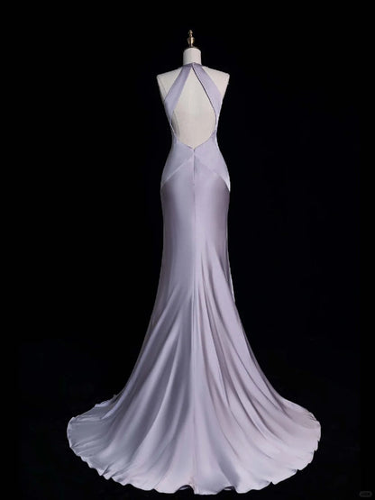 Purple Elegant Long Floor Length Satin Ball Gown Evening Dress Party Dress gh4293