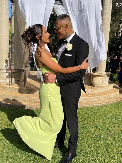 Simple Sheath Strapless Corset Green Chiffon Prom Dress Evening Dress with Slit SH2031