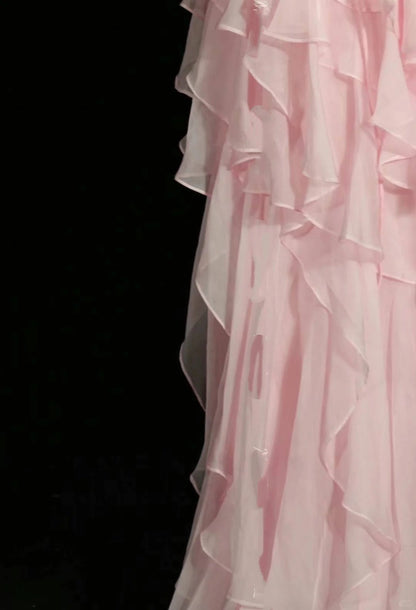 Pink ruffles rhinestones elegant beautiful long/short prom dress evening dress homecoming dress birthday party dress gh4723