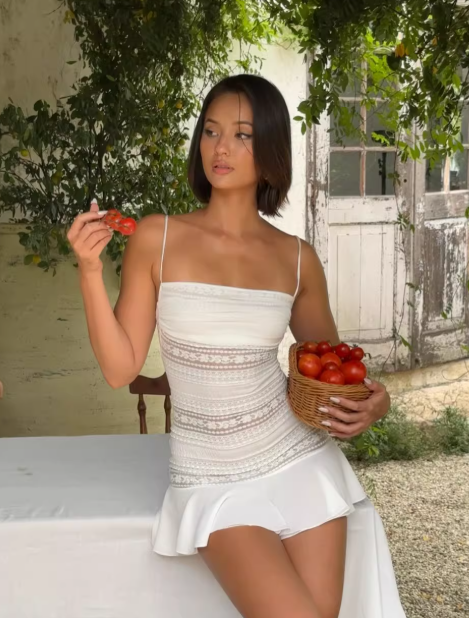 Cute A Line Spaghetti Strap White Lace Chiffon Short Homecoming Dress Birthday Dress SH3024