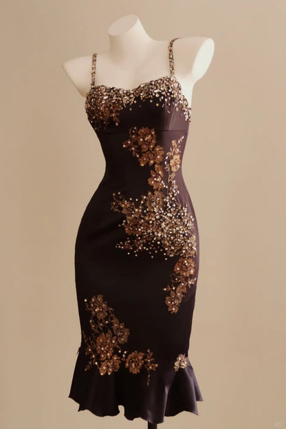 Brown Gorgeous Floral Beading Vintage Fashion Elegant Long Homecoming Dress Prom Dress Evening Dress Party Dress gh4221