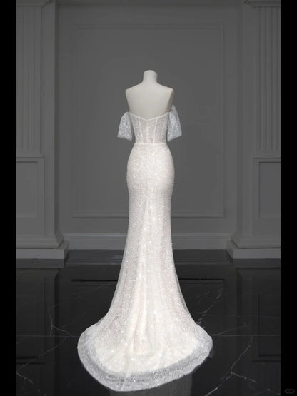 White Sparkling Elegant Mermaid Long Tulle Slimming Prom dress Evening Dress Party Dress gh4991