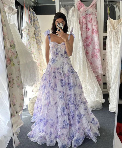 Purple Fashion Elegant Floral Long Chiffon Ball Gown Evening Dress Party Dress Graduation Dress gh3225