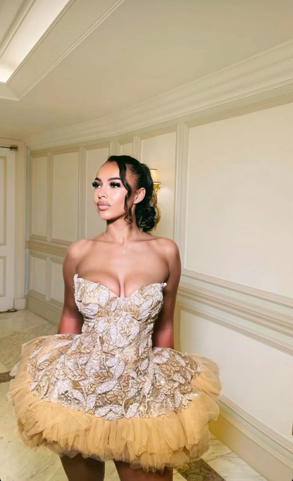 Gorgeous Sweetheart Gold Sleeveless Mini Grade Homecoming Dresses Birthday Outfit Strapless A Line Cocktail Dress S377