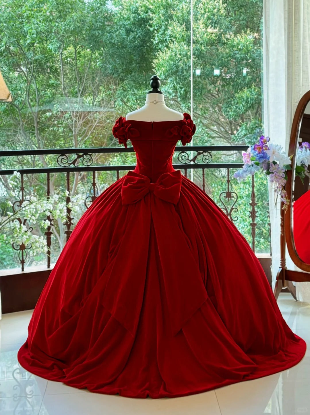 preppydressess-Burgundy Elegant Retro Long Velvet Quinceanera Dresses Prom Dress Graduation Dress Princess gh5005