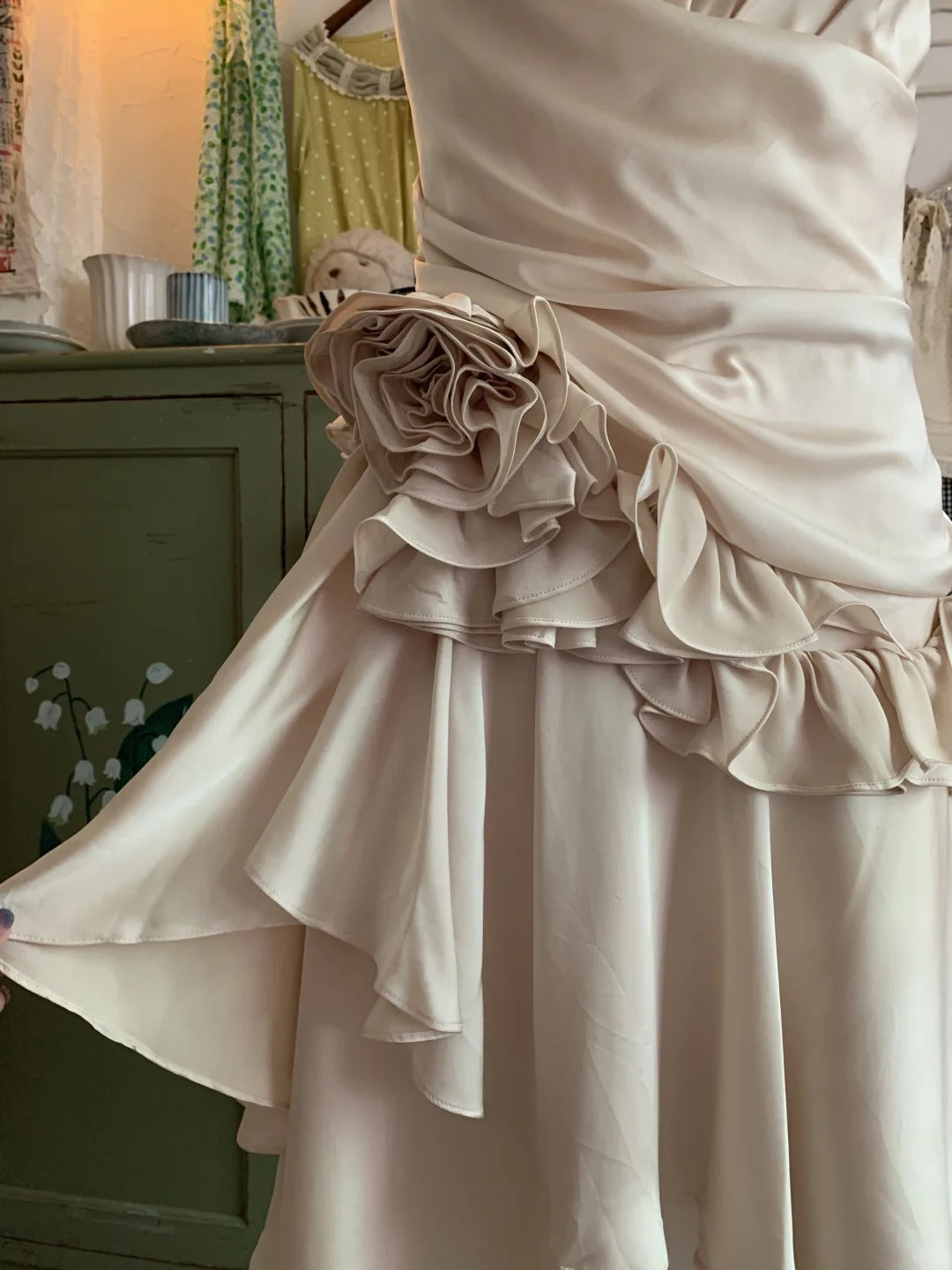 Stunning Champagne Sweet Cute Short Irregular Floral and Irregular Hem Chiffon Satin Homecoming Dress Evening Dress Birthday Party Dress Prom Dress Prom Dress gh3923