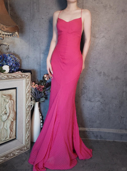 Beautiful rose pink vintage rose pink pleated craftsmanship retro elegant long chiffon prom dress evening dress party dress gh4807