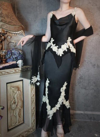 Beautiful black and white vintage satin shawl elegant romantic ball gown evening dress party dress gh4804