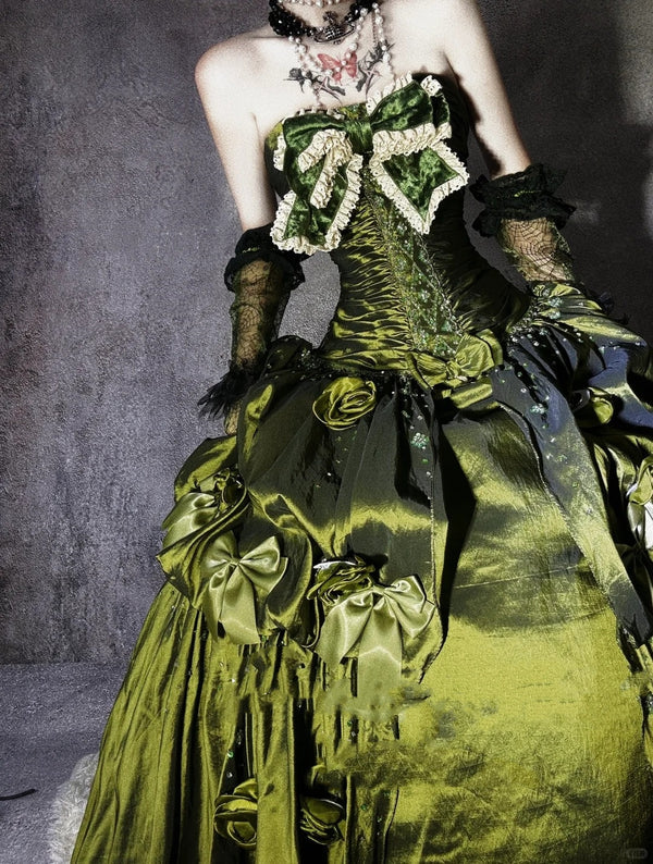 Green gorgeous exquisite beaded long satin ball gown evening dress party dress gh4500