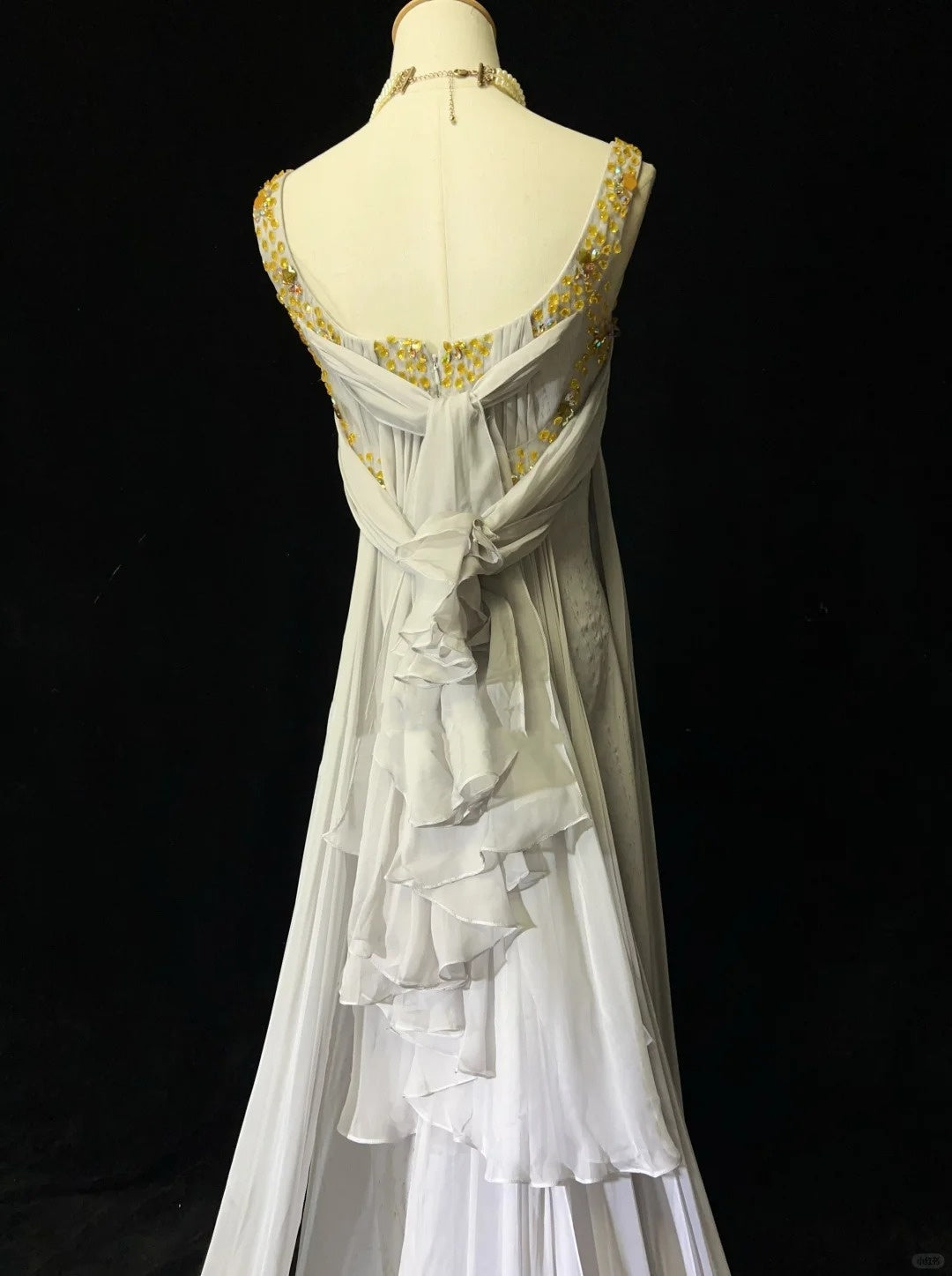 White Vintage Ancient Greek Goddess Gorgeous Sparkling Elegant Exquisite Gold Rhinestone Beads Tulle Long Mermaid Floor Length Trail Slim Fairy Ball Gown Evening Gown Party Dress Prom Gown gh3852