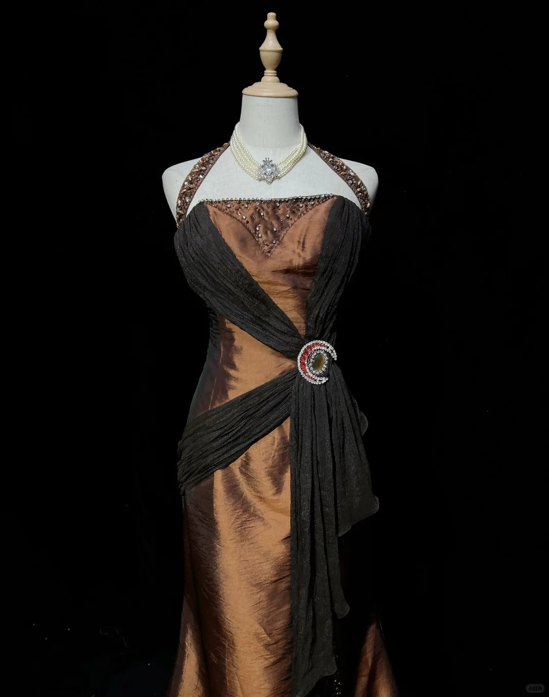 Brown Maillard Vintage Fashion Elegant Exquisite Beaded Strap Long Satin Floor Length Train Ball Gown Evening Dress Prom Dress gh3874