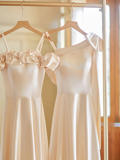 Champagne Color Gentle Elegant Fashion Retro Long Satin Ball Gown Evening Gown Wedding Guest Party Dress Bridesmaid Dress Prom Dress gh3994