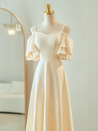 Champagne Elegant Fashion Long Floor Length Satin Bridesmaid Dresses Ball Gown Evening Gown Wedding Guest Party Gown Wedding Mother of the Wedding Dress gh4001