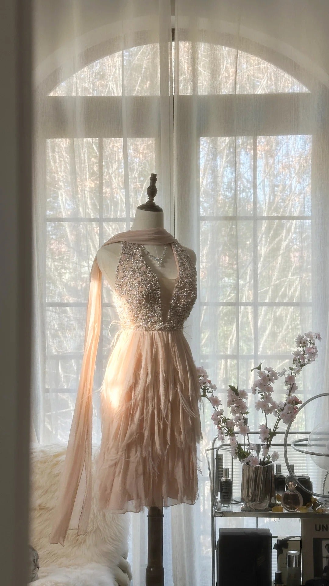 Pale Pink Tender Romantic Sweet Cute Gorgeous Exquisite Elegant Beaded Short Chiffon Homecoming Dress Evening Dress Prom Dress Prom Dress Birthday Vacation Party Dress gh4045