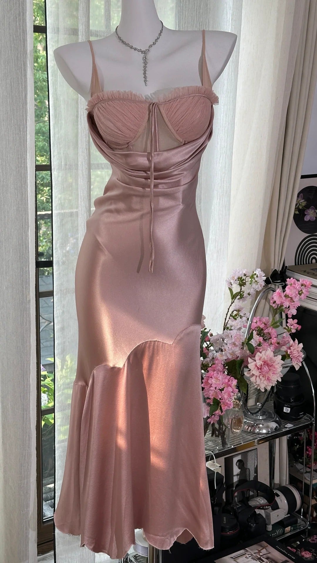 Pink Sexy Elegant Romantic Satin Long Ball Gown Evening Dress gh4401